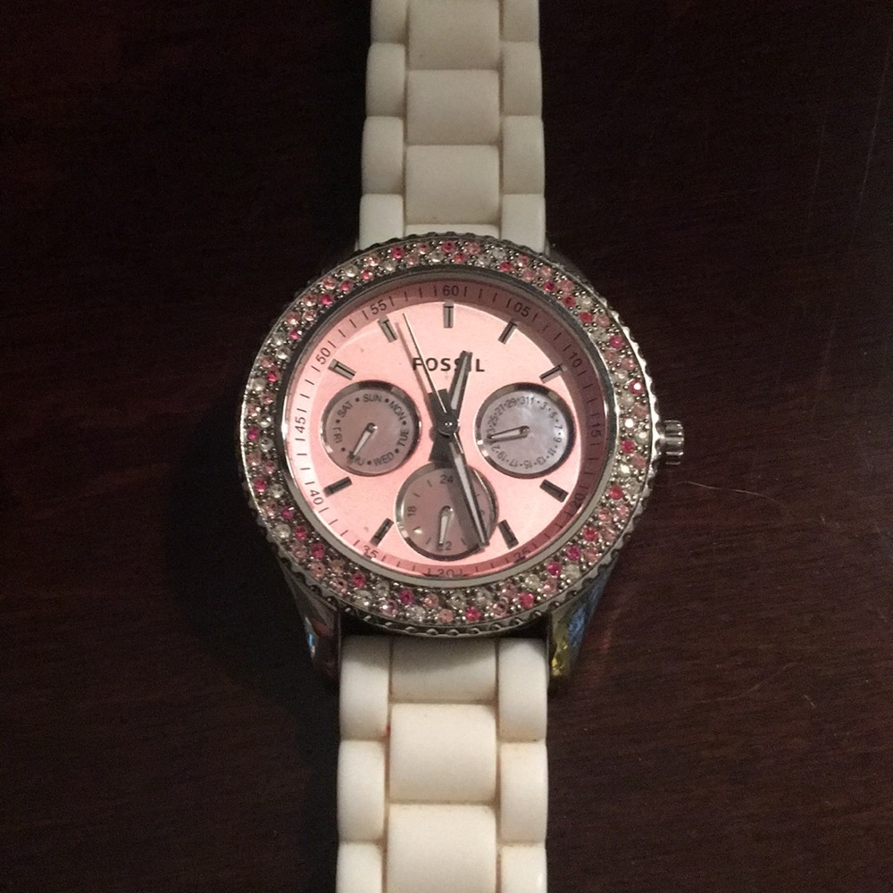 Pink rhinestone fossil watch
